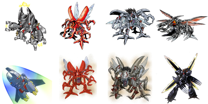 bug digimon digimon_(creature) electricity evolutionary_line grandiskuwagamon grankuwagamon kokuwamon kokuwamon_x-antibody kuwagamon kuwagamon_x-antibody official_art okuwamon okuwamon_x-antibody robot sharp_teeth simple_background teeth white_background wings