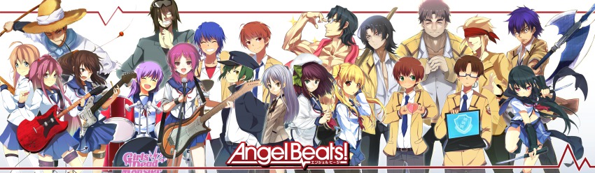 10s four-finger_heart_hands 6+boys 6+girls angel_beats! artist_collaboration black_hair blonde_hair blue_eyes blue_hair brown_eyes brown_hair char_(angel_beats!) computer computer_keyboard dual_wielding everyone fujimaki_(angel_beats!) glasses green_eyes green_hair guitar halberd headset heart heart_hands highres hinata_hideki hisako_(angel_beats!) holding instrument irie_miyuki is_ii iwasawa_masami izuru_(timbermetal) koba laptop long_hair long_image matsushita_(angel_beats!) microphone multiple_boys multiple_girls nakamura_yuri naoi_ayato noda_(angel_beats!) ooyama_(angel_beats!) otonashi_yuzuru pantyhose pink_eyes pink_hair polearm pun2 purple_hair red_eyes saitou_(angel_beats!) school_uniform sekine_shiori shiina_(angel_beats!) shirabi shirasaya short_hair sleeves_rolled_up takamatsu_(angel_beats!) takeyama_(angel_beats!) tenshi_(angel_beats!) thigh_strap thighhighs tk_(angel_beats!) weapon wide_image yui_(angel_beats!) yusa_(angel_beats!)