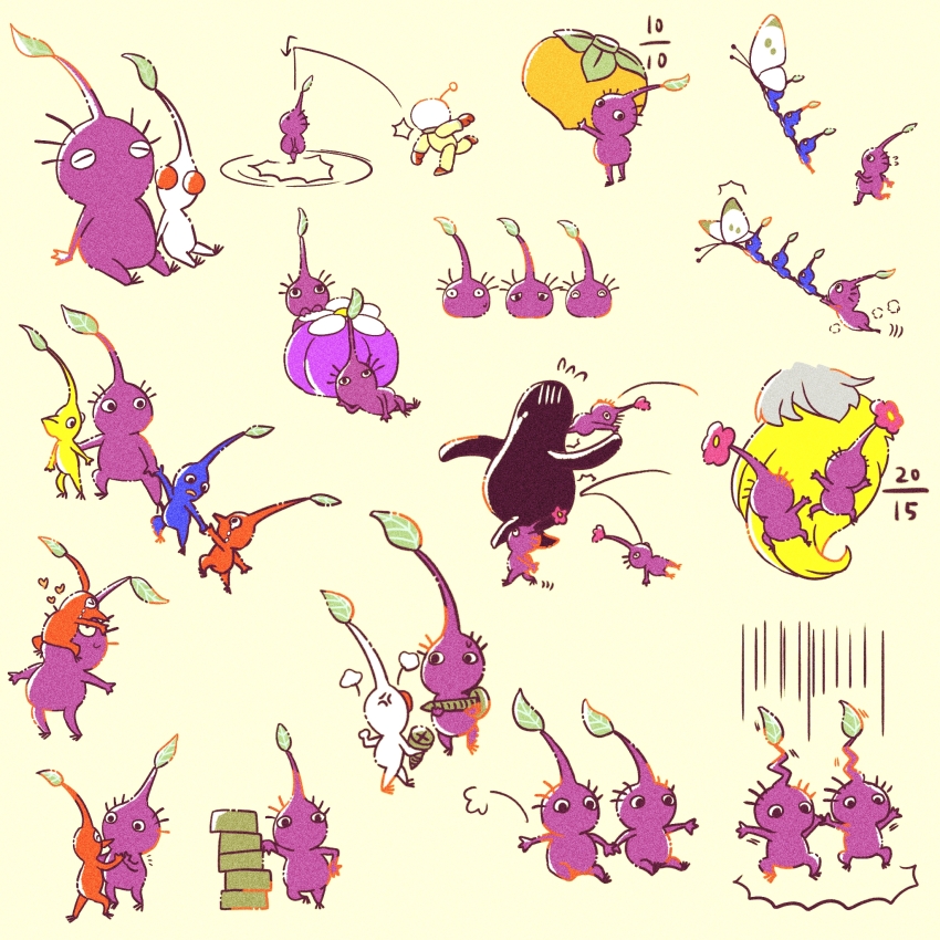 &gt;_&lt; 1boy ^^^ ^_^ anger_vein angry arrow_(symbol) black_eyes blue_pikmin blue_skin bug butterfly clinging closed_eyes colored_skin commentary_request creature creature_focus crying faceless faceless_male fighting flower flying_sweatdrops food fraction from_behind fruit fruit_request fukkatsu_no_maya gloves happy helmet high_five highres holding holding_another&#039;s_legs holding_food holding_fruit holding_hands hug insect leaf leaning_back leaning_on_object leg_up lying motion_lines nintendo no_mouth notice_lines nut_(hardware) olimar on_side onion_(pikmin) oversized_food oversized_object persimmon pikmin_(creature) pikmin_(series) pink_flower pointy_ears pointy_nose puff_of_air purple_pikmin purple_skin radio_antenna red_eyes red_gloves red_pikmin red_skin screw shockwave short_hair simple_background space_helmet spacesuit speed_lines surprised sweatdrop tears throwing triangle_mouth very_short_hair walking waterwraith white_butterfly white_pikmin white_skin white_spectralid wide-eyed yellow_background yellow_pikmin yellow_skin
