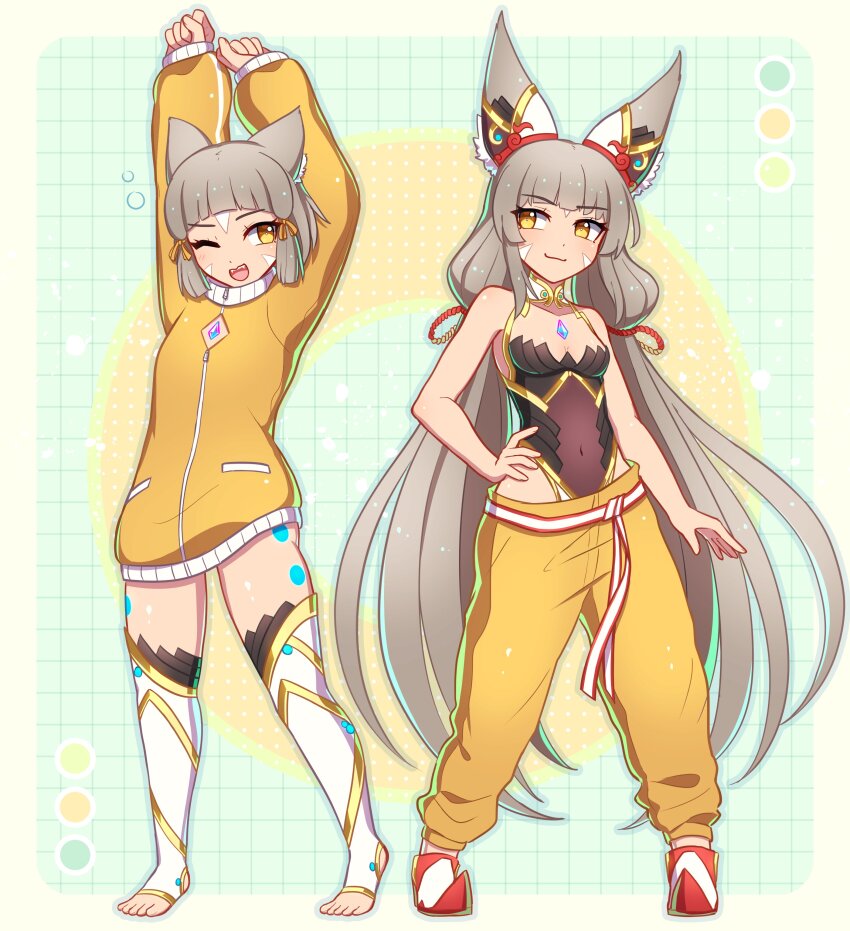 absurdres animal_ears cat_ears chest_jewel enni facial_mark grey_hair highres low_twintails nia_(blade)_(xenoblade) nia_(xenoblade) twintails xenoblade_chronicles_(series) xenoblade_chronicles_2 yellow_eyes