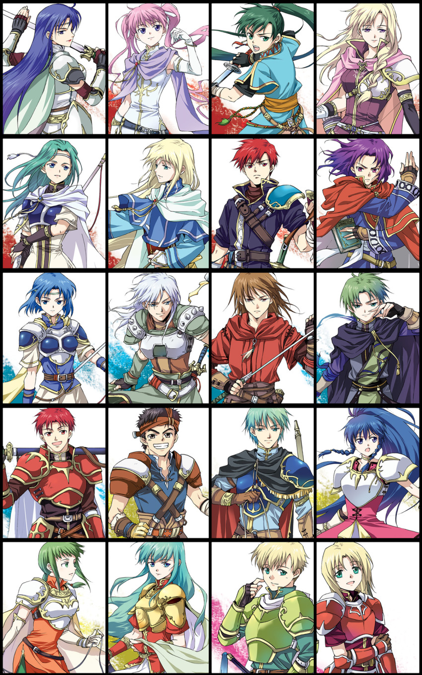 6+boys 6+girls agahari alen_(fire_emblem) amelia_(fire_emblem) angry aqua_eyes aqua_hair armor belt black_eyes black_hair blonde_hair blue_eyes blue_hair book bow_(weapon) bracelet braid bridal_gauntlets brown_eyes brown_hair cape chart cleric column_lineup crossover earrings echidna_(fire_emblem) eirika_(fire_emblem) elbow_gloves ephraim_(fire_emblem) erk_(fire_emblem) fingerless_gloves fiora_(fire_emblem) fire_emblem fire_emblem:_the_binding_blade fire_emblem:_the_blazing_blade fire_emblem:_the_sacred_stones franz_(fire_emblem) gloves green_eyes green_hair happy headband highres isadora_(fire_emblem) jewelry katana knight lance lipstick long_hair louise_(fire_emblem) lucius_(fire_emblem) lyn_(fire_emblem) makeup monk multiple_boys multiple_girls nintendo open_mouth pegasus_knight_uniform_(fire_emblem) pink_hair polearm ponytail prince princess purple_eyes purple_hair quiver raigh_(fire_emblem) raven_(fire_emblem) red_eyes red_hair ross_(fire_emblem) rutger_(fire_emblem) scarf serious serra_(fire_emblem) short_hair smile spear sword tana_(fire_emblem) thea_(fire_emblem) twintails vanessa_(fire_emblem) very_long_hair weapon white_hair