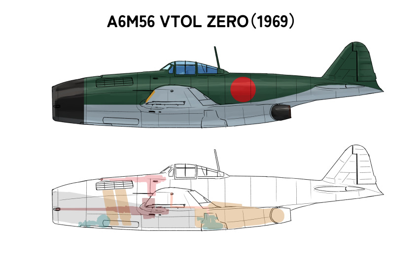 a6m_zero absurdres aircraft airplane alternate_design anachronism blueprint_(medium) dieselpunk fighter_jet highres imperial_japanese_navy jet_engine military_vehicle no_humans original rokubotei_ayagiri vehicle_name white_background