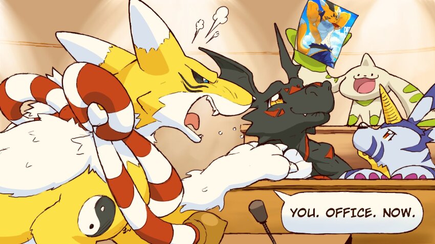 blackguilmon digimon digimon_(creature) gabumon kitsune kyubimon kyuubi multiple_tails tail taomon terriermon yin_yang