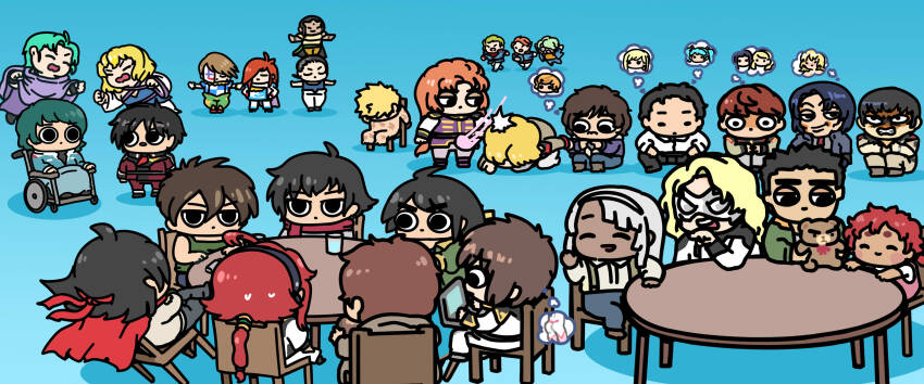 absurdres afei_(sfma3248) akihiro_altland amuro_ray ass athrun_zala banagher_links black_hair blonde_hair blue_hair cagalli_yula_athha chair chang_wufei char&#039;s_counterattack chibi clown compass_uniform computer dark-skinned_male dark_skin domon_kasshu ericht_samaya four_murasame g_gundam george_de_sand gigi_andalusia gundam gundam_00 gundam_0083 gundam_hathaway&#039;s_flash gundam_narrative gundam_seed gundam_seed_destiny gundam_seed_freedom gundam_suisei_no_majo gundam_tekketsu_no_orphans gundam_thunderbolt gundam_unicorn gundam_wing hathaway_noa heero_yuy highres io_fleming jona_basta kamille_bidan kira_yamato kou_uraki lacus_clyne loran_cehack marida_cruz mask mikazuki_augus military_uniform mineva_lao_zabi multiple_boys punching quess_paraya rau_le_creuset red_hair riddhe_marcenas sai_saici setsuna_f._seiei shinn_asuka short_hair siblings sisters smile speech_bubble stellar_loussier suletta_mercury thought_bubble toy trowa_barton turn_a_gundam wheelchair white_hair zaft_uniform zeta_gundam