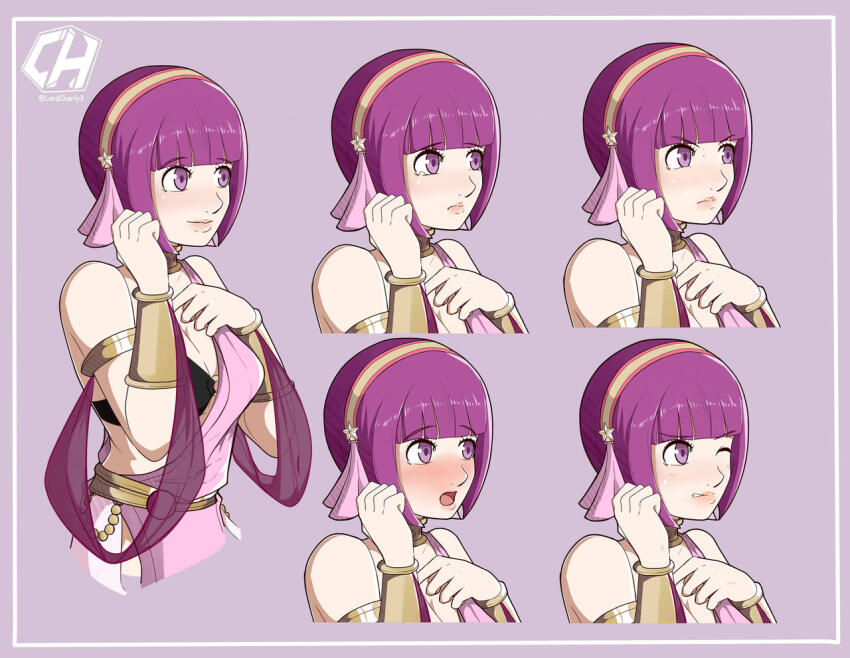 1girl asamiya_athena breasts charlyarts fire_emblem fire_emblem:_three_houses greek_clothes hair_ornament hairband huge_breasts large_breasts nintendo original_design pale_skin purple_eyes purple_hair short_hair snk star_(symbol) star_hair_ornament the_king_of_fighters the_king_of_fighters_xv