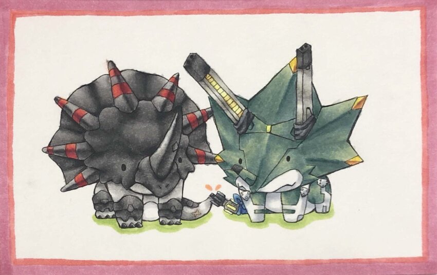 black_eyes digimon digimon_(creature) dinosaur highres horns monochromon tail triceratops wezengammamon