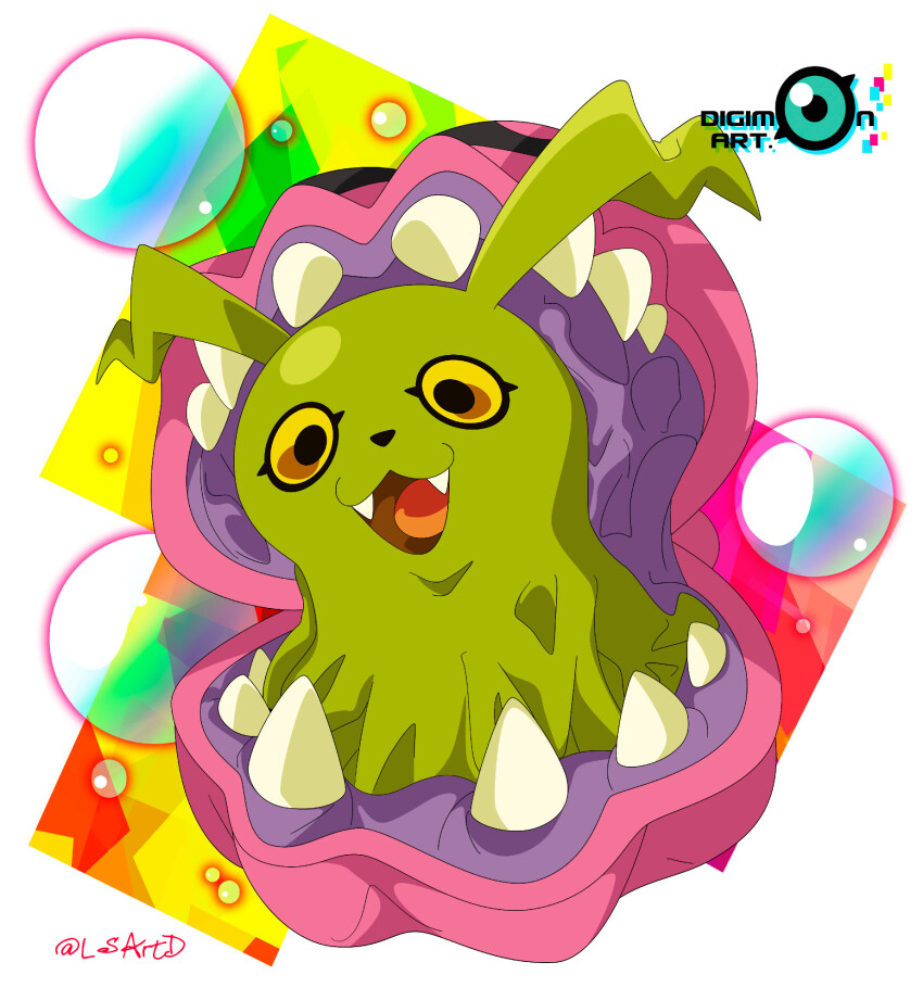 digimon digimon_(creature) fangs highres shakomon sharp_teeth solo teeth
