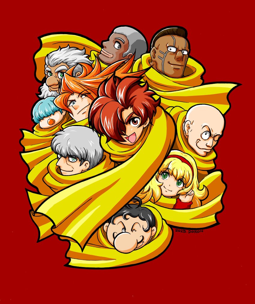 absurdres albert_heinrich chang_changku coat cyborg cyborg_009 endoron francoise_arnoul geronimo_jr great_britain_(cyborg_009) hair_over_one_eye hairband highres isaac_gilmore ivan_whisky jet_link long_hair looking_at_viewer pyunma red_coat scarf shimamura_joe short_hair yellow_scarf