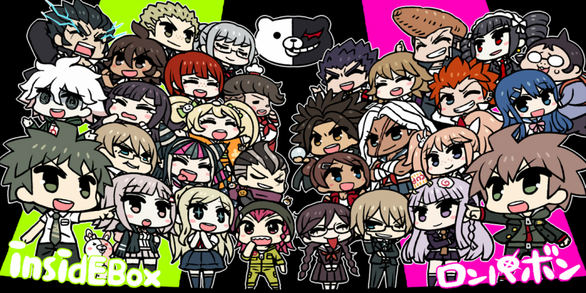 10s asahina_aoi black_hair blonde_hair blue_hair braid brown_hair celestia_ludenberg chan_co chibi chuunibyou danganronpa:_trigger_happy_havoc danganronpa_(series) danganronpa_2:_goodbye_despair everyone freckles fujisaki_chihiro fukawa_toko genocider_shou glasses hagakure_yasuhiro hair_ornament hairclip hanamura_teruteru hat hinata_hajime ikusaba_mukuro ishimaru_kiyotaka kirigiri_kyoko koizumi_mahiru komaeda_nagito kuwata_leon kuzuryu_fuyuhiko maizono_sayaka mioda_ibuki monokuma monomi_(danganronpa) multicolored_hair naegi_makoto nanami_chiaki nidai_nekomaru ogami_sakura open_mouth orange_hair owada_mondo owari_akane pekoyama_peko pink_hair saionji_hiyoko scar smile soda_kazuichi sonia_nevermind tanaka_gundam tears togami_byakuya tsumiki_mikan white_hair yamada_hifumi