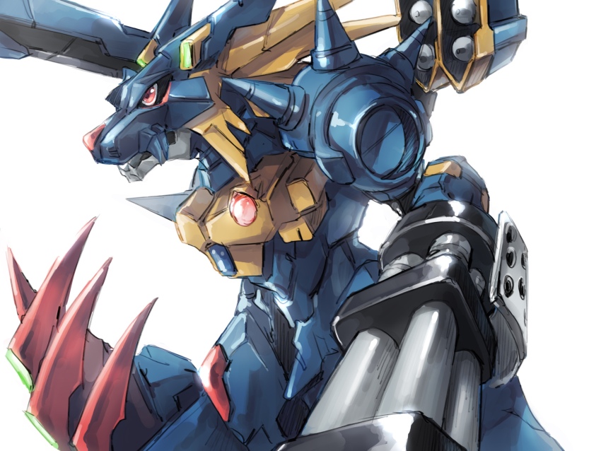 claws digimon gatling_gun highres metalgarurumon metalgarurumon_x-antibody solo wolf yellow_eyes