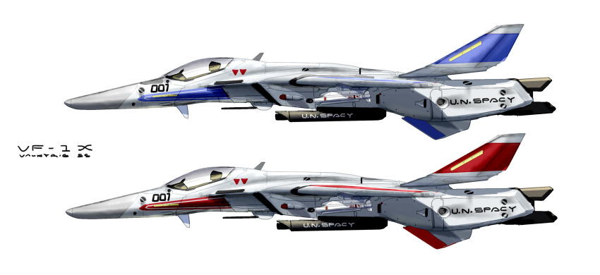 asterozoa choujikuu_yousai_macross commentary comparison energy_cannon english_commentary english_text gunpod highres macross mecha missile no_humans original redesign robot roundel science_fiction simple_background sketch u.n._spacy variable_fighter vehicle_focus vf-1 vf-1a