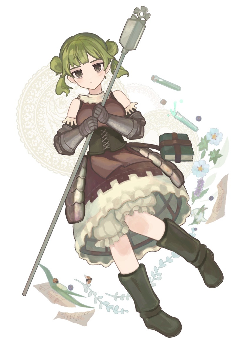 1girl absurdres bloomers brown_dress dress green_hair highres tatiana_(unicorn_overlord) underwear unicorn_overlord white_bloomers