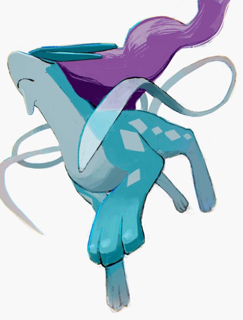 animal_focus closed_eyes closed_mouth from_below frown full_body gen_2_pokemon gogot head_back highres legendary_pokemon nintendo no_humans pokemon pokemon_(creature) pokemon_focus simple_background solo suicune white_background