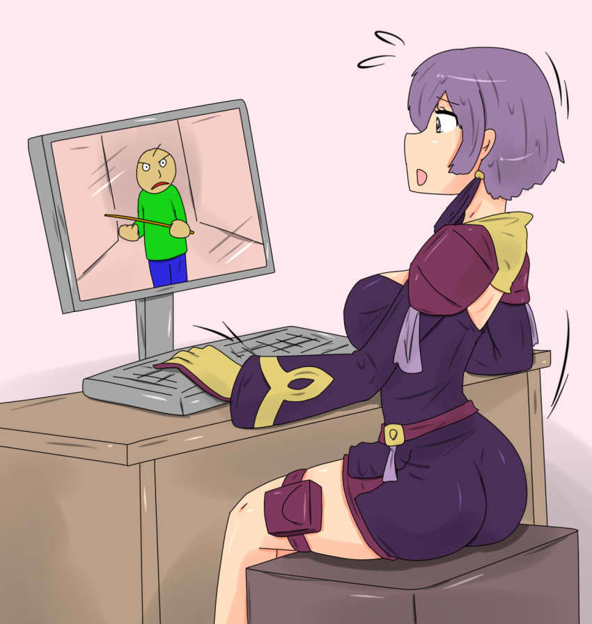 baldi baldi&#039;s_basics_in_education_and_learning bernadetta_von_varley computer earrings fire_emblem fire_emblem:_three_houses gameplay gloves highres horrified jewelry nintendo pc_engine ruler tikoriko