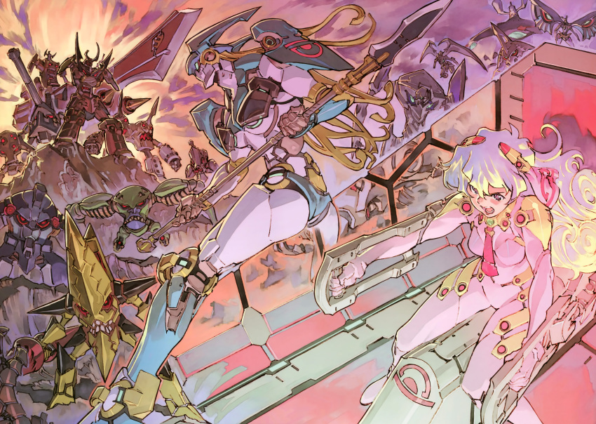 +_+ 00s absurdres ainzer alternate_universe angry bad_end blonde_hair blue_hair bodysuit byakou cockpit cosplay cross-shaped_pupils dai-gurren dayakkaiser enkidu_(ttgl) epic gember groin gurren-lagann hair_ornament highres kidd_knuckle king_kittan lips long_hair mecha mecha_pilot_suit moshogun multicolored_hair navel necktie nia_teppelin official_art open_mouth plugsuit_(cosplay) plugsuit_(evangelion) polearm robot sayrune scan shuzack skin_tight solvernia sozoshin spear symbol-shaped_pupils teeth tengen_toppa_gurren_lagann tongue twin_boukun two-tone_hair weapon yoshinari_you
