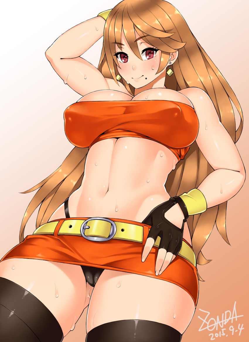 1girl 2015 blaze_fielding breasts dated earrings highres jewelry large_breasts long_hair streets_of_rage sweat