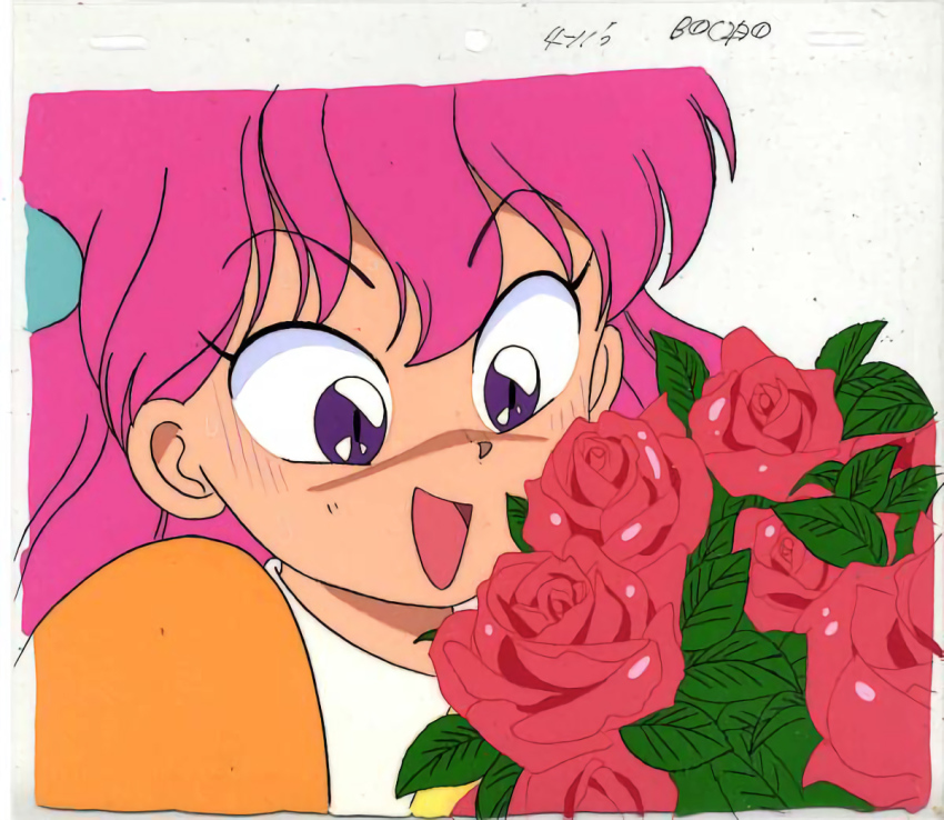1990s_(style) akazukin_chacha flower marin_(marine-sky-earth) pink_hair retro_artstyle rose tagme