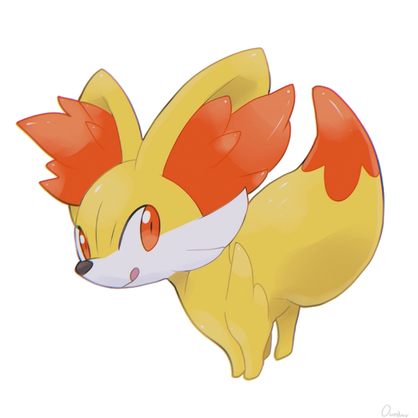 animal_ear_fluff animal_focus commentary_request fennekin full_body gen_6_pokemon highres licking_lips looking_at_viewer nintendo no_humans orange_eyes ouran pokemon pokemon_(creature) red_eyes simple_background solo tongue tongue_out white_background