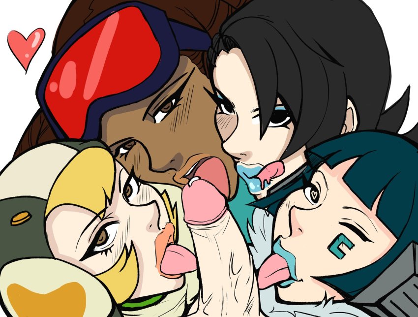 1boy 4girls beat_(jsr) black_hair blonde_hair blue_hair blush brown_eyes brown_hair cube_(jsr) dark-skinned_female dark_skin facepaint fellatio goggles goggles_on_head group_sex gum_(jsr) harem headphones helmet highres interracial jet_set_radio lipstick makeup mew_(jsr) multiple_girls one_eye_closed oral piranha_(jsr) rudiequeen sega short_hair tongue wink