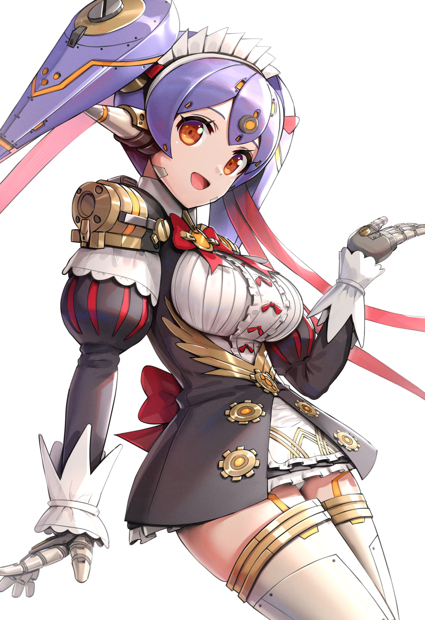 1girl absurdres apron breasts gonzarez highres joints large_breasts maid maid_apron maid_headdress mechanical_arms poppi_(xenoblade) poppi_qt_(xenoblade) robot_joints simple_background solo tora_(xenoblade_2) waist_apron white_background xenoblade_chronicles_(series) xenoblade_chronicles_2