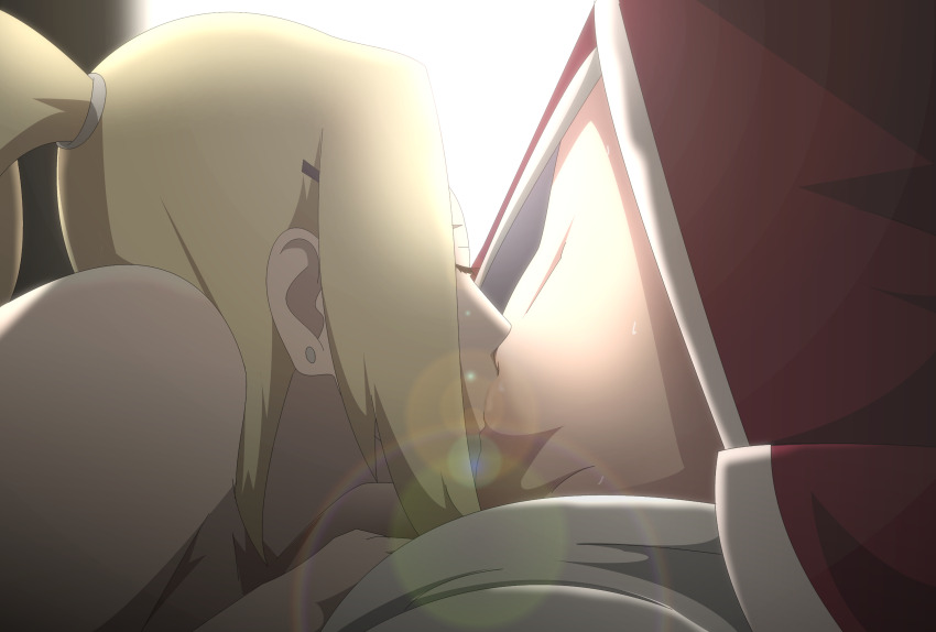 2girls haruno_sakura highres kiss long_hair multiple_girls naruto_(series) optimystic yamanaka_ino yuri