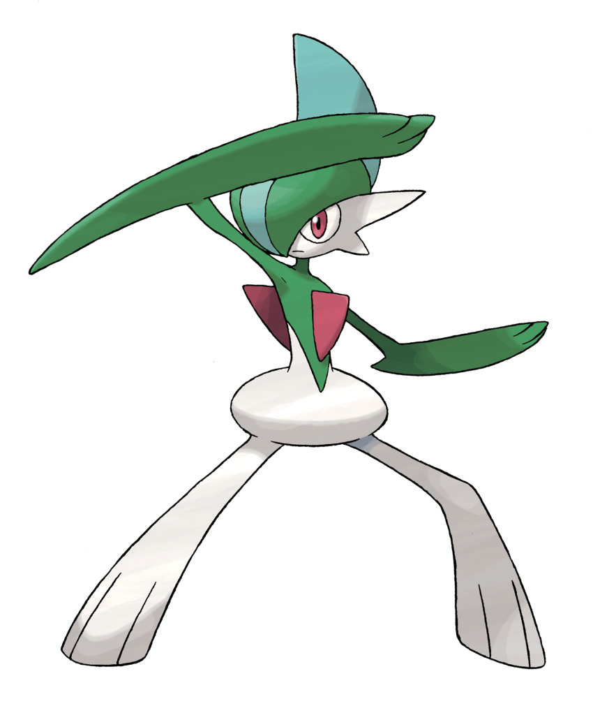 arm_blade closed_mouth full_body gallade gen_4_pokemon highres nintendo official_art pokemon pokemon_(creature) pokemon_dppt pokemon_focus red_eyes solo standing sugimori_ken third-party_source transparent_background weapon