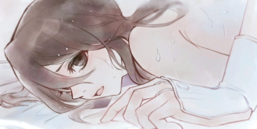 1boy 1girl antatica11 black_eyes black_hair bleach chinese_commentary commentary_request from_side highres implied_sex kuchiki_byakuya kuchiki_hisana medium_hair nude open_mouth sweat