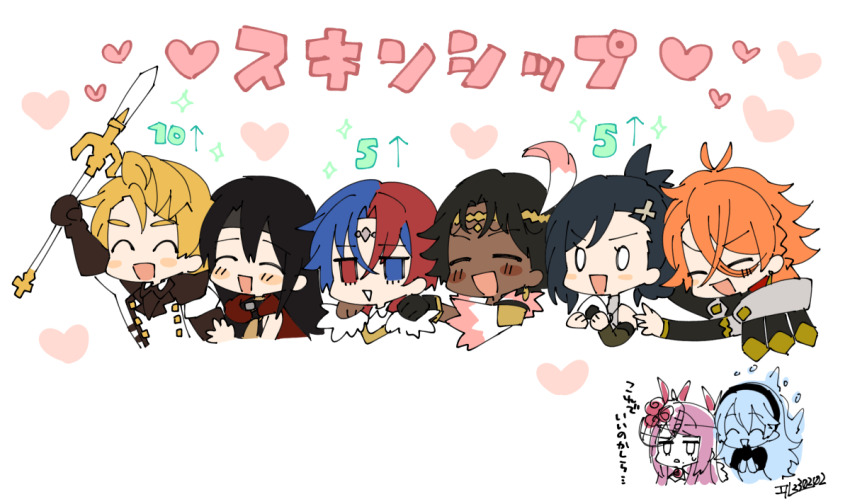 2girls 6+boys alear_(fire_emblem) alear_(male)_(fire_emblem) amber_(fire_emblem) black_hair blonde_hair blue_hair corrin_(female)_(fire_emblem) corrin_(fire_emblem) dark-skinned_male dark_skin fire_emblem fire_emblem_engage fogado_(fire_emblem) holding holding_polearm holding_weapon ivy_(fire_emblem) kagetsu_(fire_emblem) l_(matador) multicolored_hair multiple_boys multiple_girls nintendo orange_hair pandreo_(fire_emblem) polearm red_hair seadall_(fire_emblem) split-color_hair translation_request two-tone_hair weapon