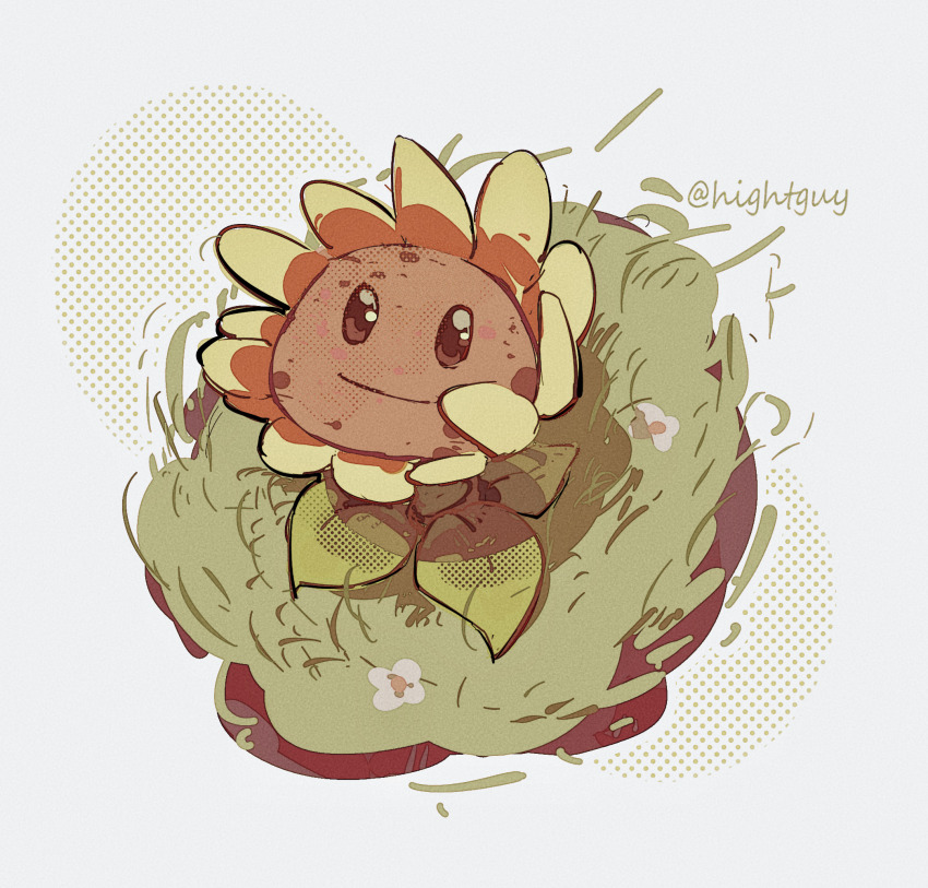 grass highres hightguy no_humans plant plant_focus plants_vs_zombies soil solid_eyes sunflower_(plants_vs_zombies)