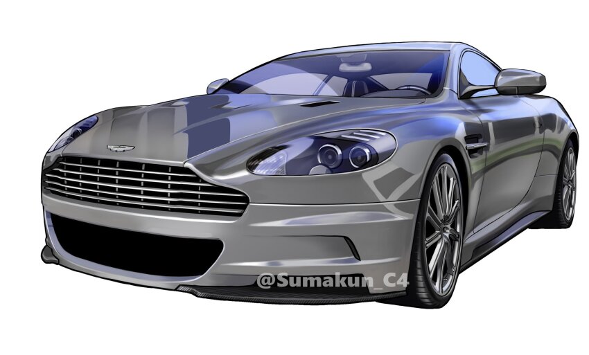 aston_martin aston_martin_dbs car grey_car highres motor_vehicle no_humans original simple_background sports_car sumakun twitter_username vehicle_focus white_background
