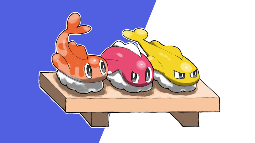animal_focus blacknirrow fish highres nintendo no_humans outline pokemon pokemon_(creature) pokemon_focus simple_background sushi_geta tail_raised tatsugiri tatsugiri_(curly) tatsugiri_(droopy) tatsugiri_(stretchy) two-tone_background white_outline