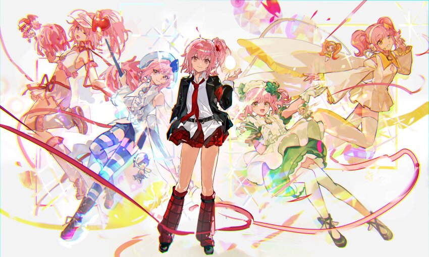 5girls :d ;d absurdres amulet_clover amulet_dia amulet_heart amulet_spade apron armband armlet bag bare_shoulders belt black_jacket blue_garter_straps blue_hair blue_hat blue_shirt blue_shorts boots border bow bubble_skirt chibi closed_mouth club_hair_ornament collared_dress collared_shirt detached_sleeves dia_(shugo_chara!) diamond_cutout diamond_hair_ornament dress egg eyelashes floating_clothes floating_hair food footwear_bow frilled_apron frilled_gloves frilled_shirt frilled_skirt frilled_sleeves frills fruit full_body garter_straps gloves green_bow green_dress green_footwear hair_bow hair_ornament hairband hat headset heart heart_hair_ornament high_side_ponytail highres hinamori_amu holding holding_brush holding_pom_poms holding_whisk horizontal-striped_thighhighs humpty_lock_(shugo_chara!) jacket jewelry kneehighs knees leg_warmers light_blush lock_necklace long_hair long_sleeves looking_at_viewer magical_girl maid_headdress mento miki_(shugo_chara!) mini_person minigirl miniskirt multiple_girls multiple_views navel neck_ribbon one_eye_closed open_mouth orange_hair outstretched_hand pink_eyes pink_hair pink_hat pink_leg_warmers pink_shirt pink_skirt pom_pom_(cheerleading) pom_poms puffy_short_sleeves puffy_sleeves ran_(shugo_chara!) red_armband red_leg_warmers red_ribbon red_skirt ribbon school_uniform see-through_clothes see-through_headwear shirt shoes short_dress short_hair short_sleeves shorts shoulder_bag shugo_chara! sideways_hat skirt skirt_set sleeveless sleeveless_shirt sleeves_past_fingers sleeves_past_wrists smile sneakers socks solo_focus spade_(shape) sparkle striped_clothes striped_thighhighs suu_(shugo_chara!) teeth thigh_boots thighhighs twintails upper_teeth_only very_long_hair visor_cap waist_bow whipped_cream whisk white_apron white_background white_border white_bow white_dress white_footwear white_gloves white_hairband white_shirt white_thighhighs wide_sleeves yellow_boots yellow_eyes yellow_shirt