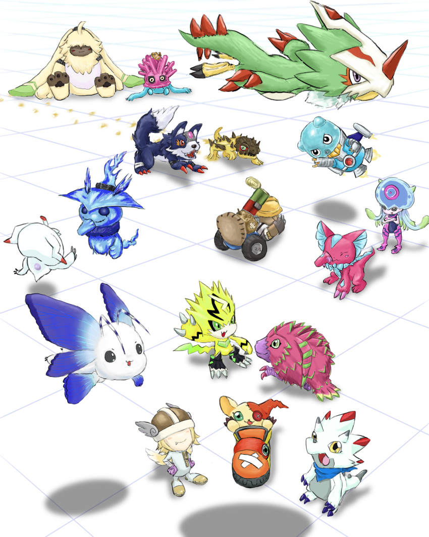 absurdres angoramon claws digimon digimon_(creature) elizamon espimon gammamon ghostmon highres jellyfish_girl jellymon junkmon loogamon luxmon monster_girl morphomon pomumon pteromon pulsemon sangomon scarf showmon sunarizamon tentacle_hair tentacles ukkomon