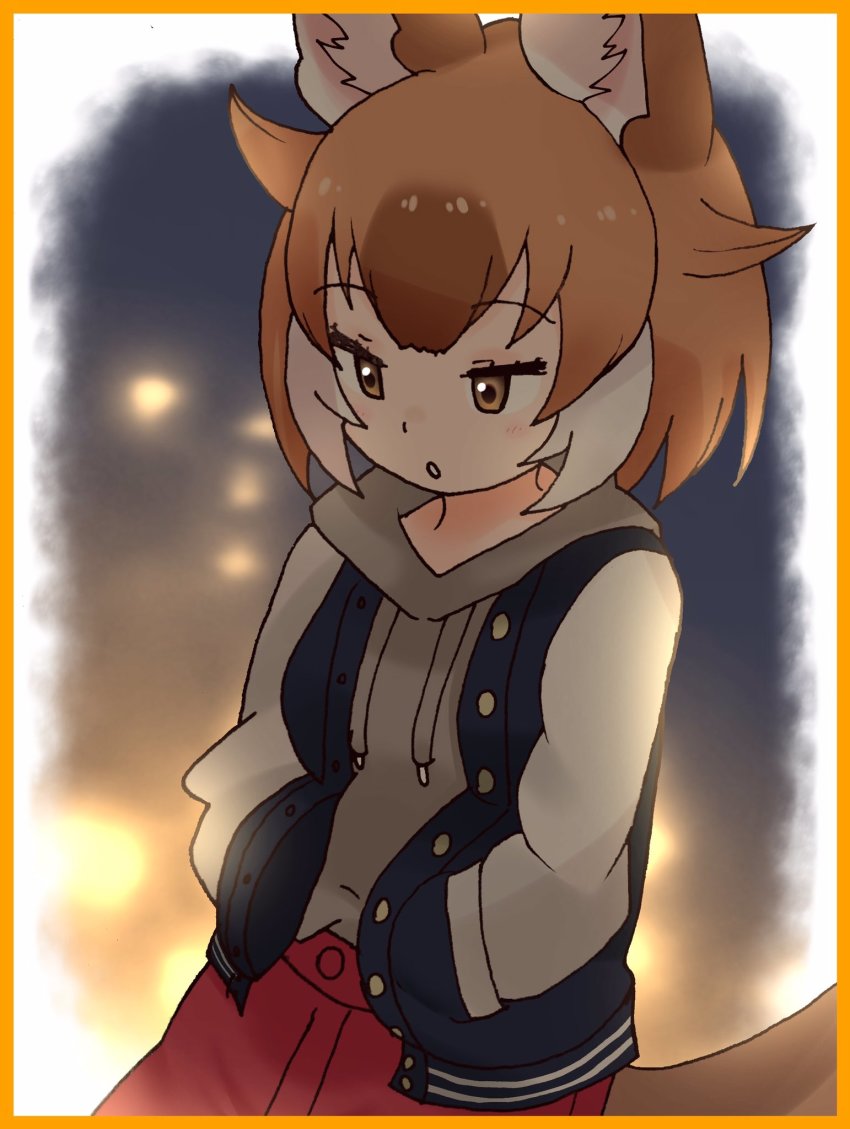 animal_ears cats_yone dhole_(kemono_friends) highres kemono_friends kemono_friends_3 open_mouth short_hair solo tail