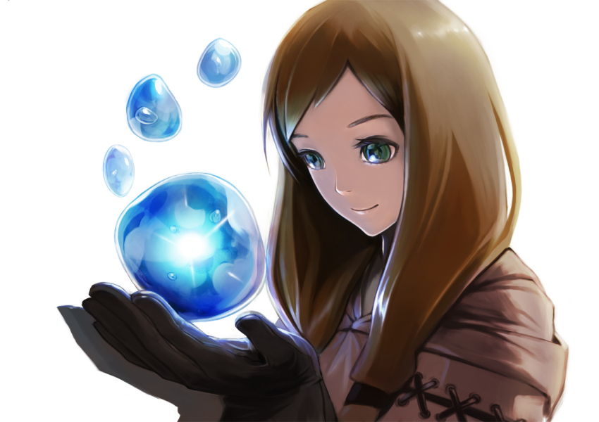 1girl bad_id bad_pixiv_id blonde_hair brown_hair female_focus final_fantasy final_fantasy_tactics geomancer geomancer_(fft) gloves green_eyes long_hair magic smile solo sparrowswallow suzume_yuu twintails water