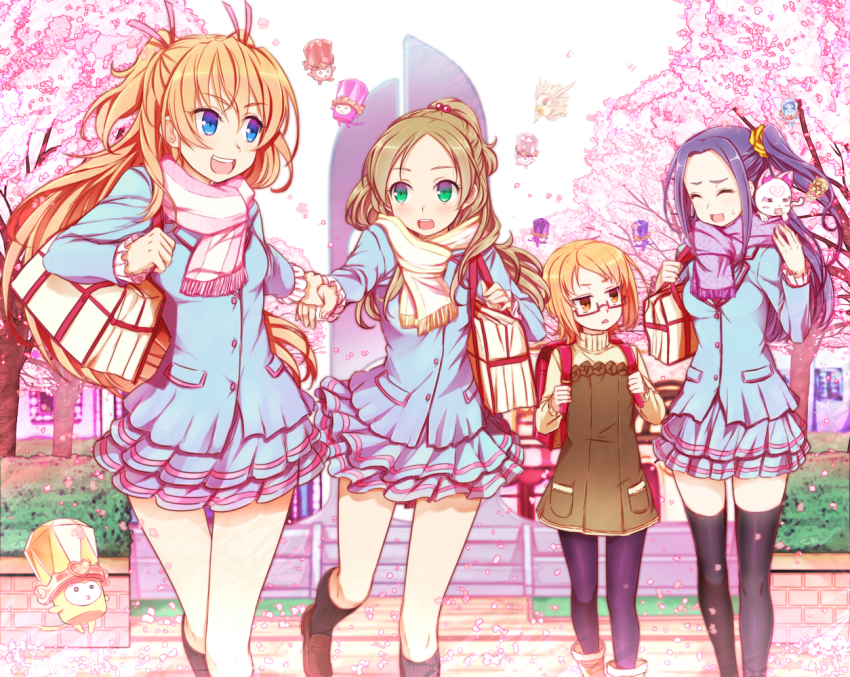 10s 4girls backpack bag blonde_hair blue_shirt blush dodory dory fary glasses houjou_hibiki hummy_(suite_precure) kurokawa_eren lary leggings long_hair md5_mismatch minamino_kanade minatsuki_randoseru miry multiple_girls noise_(suite_precure) p-chan_(suite_precure) pantyhose precure randoseru rery seiren_(suite_precure) shirabe_ako shirt skirt smile sory suite_precure thighhighs tiry twintails two_side_up zettai_ryouiki
