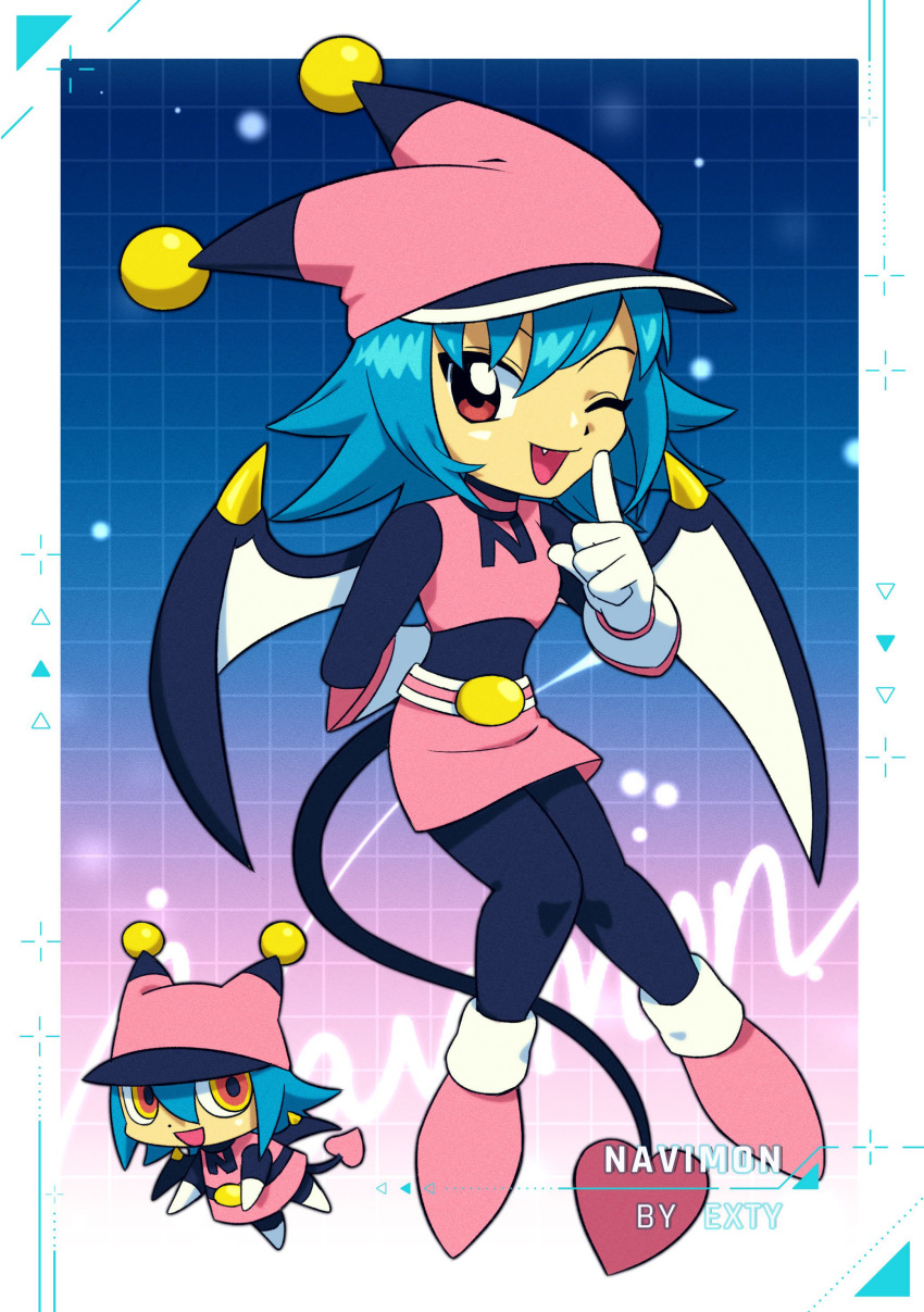 1girl absurdres digimon digimon_(creature) female_focus heart highres looking_at_viewer navimon_(digimon) red_eyes solo tail wings