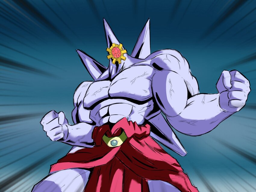 1boy broly_(dragon_ball_z) colored_skin dragon_ball dragonball_z gem gen_1_pokemon highres looking_at_viewer m_s_paragus mega_pokemon mega_starmie movie_reference muscular nintendo no_eyes no_humans parody pokemon pokemon_(creature) pokemon_focus purple_skin red_gemstone scene_reference shiny_skin solo starmie