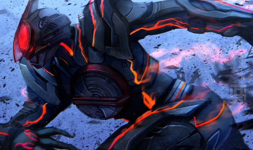 1boy absurdres armor debris faiz_accel glowing_lines highres kamen_rider kamen_rider_555 kamen_rider_555:_paradise_regained kamen_rider_next_faiz kozsen_810290 light_trail male_focus pauldrons profile running shoulder_armor watermark