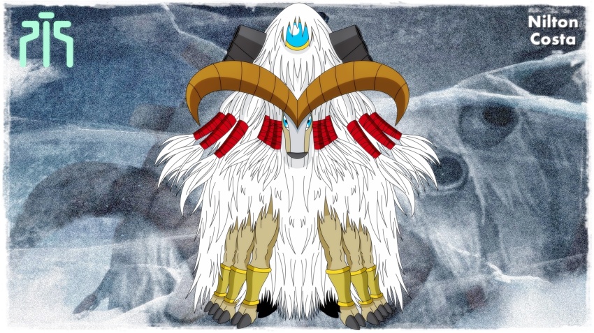 ancientmegatheriumon blue_eyes digimon digimon_(creature) digimon_frontier highres horns looking_at_viewer nilton_costa solo ten_legendary_warriors