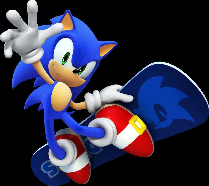 1boy 3d absurdres animal_ears animal_nose arm_up blue_fur blue_hair body_fur closed_mouth full_body furry furry_male gloves green_eyes happy highres jumping logo long_hair looking_at_viewer male_focus mario_&amp;_sonic_(series) mario_&amp;_sonic_at_the_olympic_winter_games official_art outstretched_arm red_shoes shoes sideways_mouth simple_background smile snowboard snowboarding socks solo sonic_(series) sonic_the_hedgehog spiked_hair tail third-party_source transparent_background white_gloves white_socks