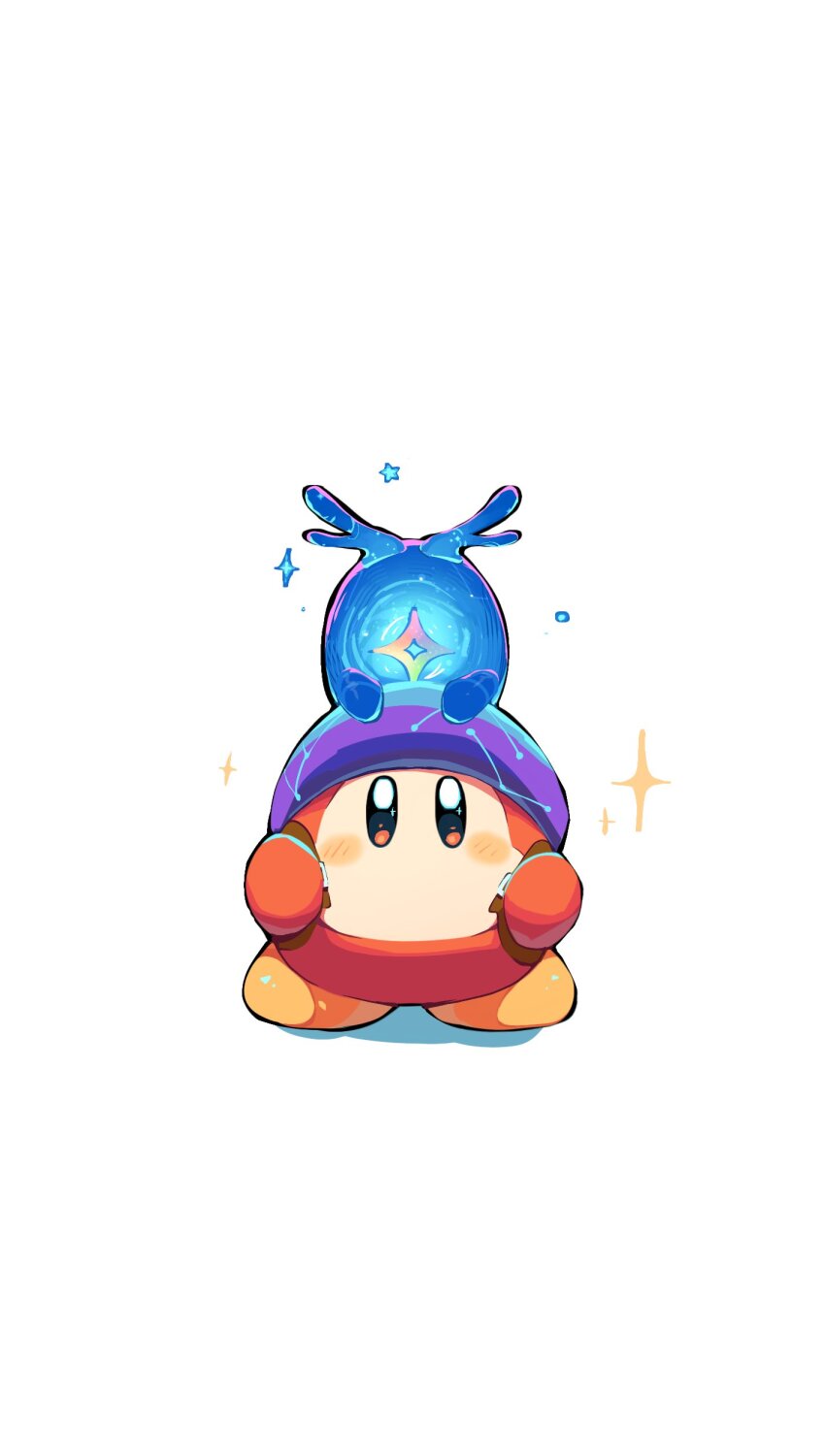 absurdres blush brown_eyes full_body highres kirby_(series) kirby_and_the_forgotten_land mikanbananala nintendo no_humans simple_background sparkle star-crossed_world starry_(kirby) waddle_dee white_background