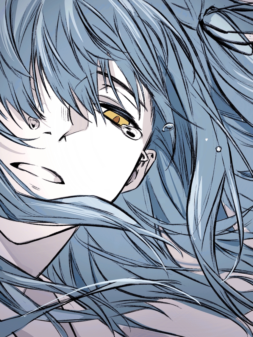 1girl absurdres bang_dream! bang_dream!_it&#039;s_mygo!!!!! blue_hair chinese_commentary commentary_request floating_tears hair_over_one_eye hero45439083942 highres long_hair open_mouth sidelocks solo togawa_sakiko yellow_eyes