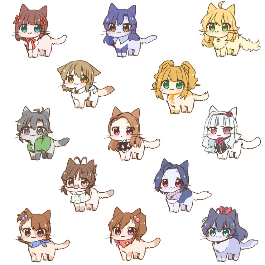 akizuki_ritsuko amami_haruka animal cat futami_ami futami_mami ganaha_hibiki hagiwara_yukiho highres hoshii_miki hutaba idolmaster idolmaster_(classic) idolmaster_million_live! idolmaster_million_live!_theater_days kikuchi_makoto kisaragi_chihaya minase_iori miura_azusa non-web_source shijou_takane takatsuki_yayoi