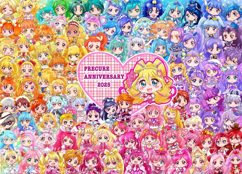 6+girls animal_ears anniversary arisugawa_himari blonde_hair blue_bow blue_eyes blue_hair blush blush_stickers bow braid brooch brown_eyes brown_hair character_request commentary copyright_request cure_black cure_chocolat cure_custard cure_friendy cure_gelato cure_idol cure_mermaid cure_parfait cure_precious cure_prism cure_sky cure_summer cure_sunshine cure_white cure_wonderful dog_ears dress earrings elbow_gloves everyone eye_mask flower food-themed_hair_ornament futari_wa_precure gloves go!_princess_precure green_eyes green_hair grey_hair hair_bow hair_flower hair_ornament hairband hat heart heart_brooch heartcatch_precure! hirogaru_sky!_precure inukai_iroha jewelry kaidou_minami kenjou_akira kirahoshi_ciel kirakira_precure_a_la_mode magical_girl manekineko5319 midriff mini_hat mini_top_hat misumi_nagisa multicolored_hair multiple_boys multiple_girls myoudouin_itsuki natsuumi_manatsu nijigaoka_mashiro one_eye_closed open_mouth orange_bow orange_eyes orange_hair pink_bow pink_eyes pink_hair ponytail precure precure_all_stars purple_bow purple_eyes purple_hair red_hair smile sora_harewataru star_(symbol) star_hair_ornament striped_bow tategami_aoi tiara top_hat toyama_daifuku toyama_satoru tropical-rouge!_precure twintails white_flower white_gloves wonderful_precure! yellow_bow yellow_eyes yukishiro_honoka