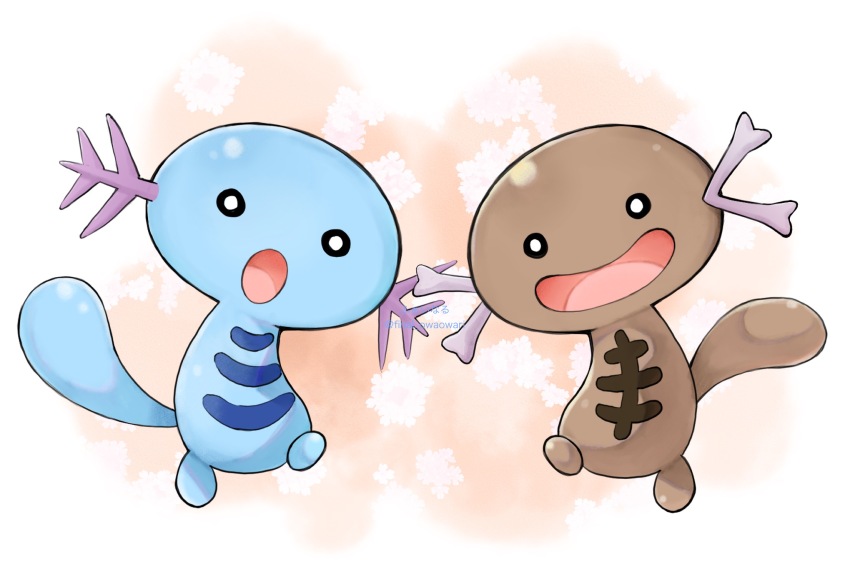 :d :o black_eyes bright_pupils commentary_request creatures_(company) final_owaowari game_freak gen_2_pokemon highres looking_at_viewer nintendo no_humans open_mouth paldean_wooper pokemon pokemon_(creature) pokemon_focus smile white_pupils wooper