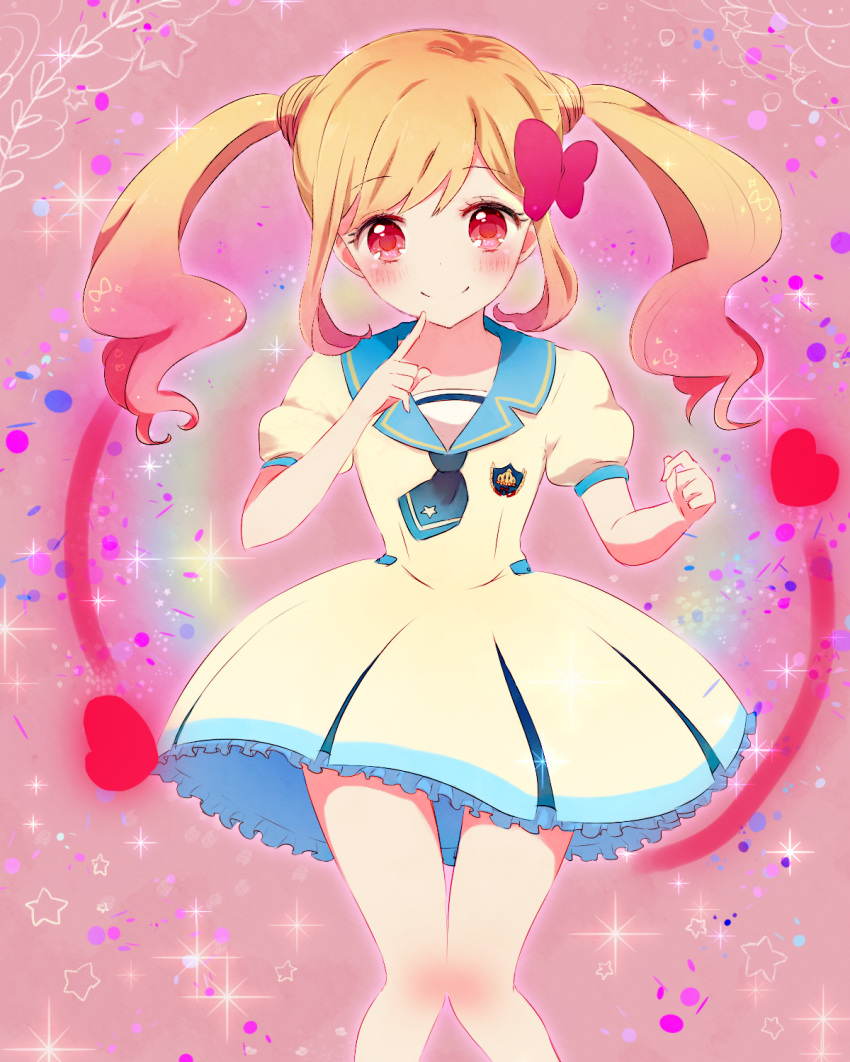 10s 1girl aikatsu! aikatsu!_(series) aikatsu_stars! blonde_hair blush female_focus highres long_hair looking_at_viewer nijino_yume red_eyes sidelocks smile solo sparkle star_(symbol) twintails yoshida_(nono_ko)