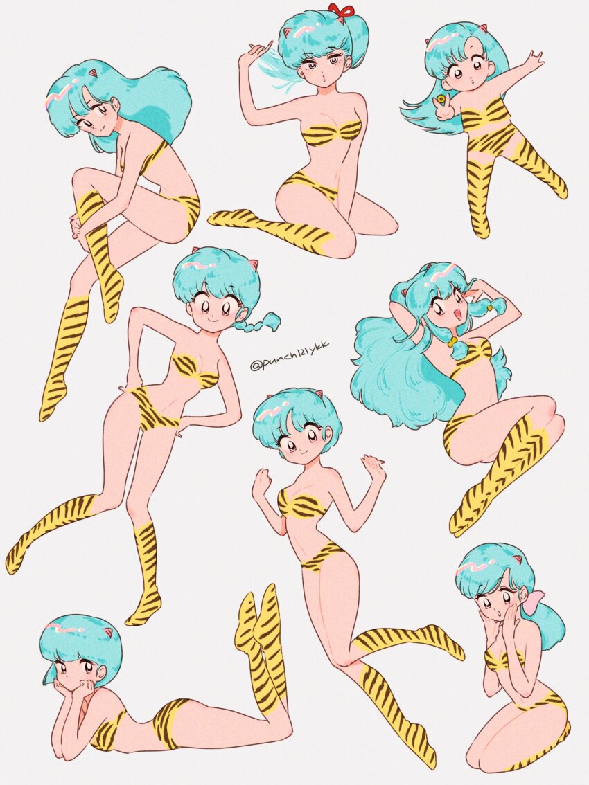 6+girls aiming aiming_at_viewer aqua_hair arm_behind_head between_fingers between_legs bikini blue_hair boots braid breasts cleavage coin cosplay creator_connection crossed_ankles demon_girl floating_hair full_body hair_bobbles hair_ornament hand_between_legs hand_up hands_on_own_cheeks hands_on_own_face hands_up head_rest highres holding holding_coin horns hugging_own_legs invisible_chair jumping knee_boots knee_up knees_together_feet_apart kunou_kodachi kuonji_ukyou legs_apart looking_at_viewer low_ponytail lum lum_(cosplay) lying medium_breasts multiple_girls navel ninomiya_hinako on_stomach outstretched_arms ponytail punch121ykk ranma-chan ranma_1/2 seiza shampoo_(ranma_1/2) short_hair siblings side_ponytail sidelocks simple_background single_braid sisters sitting smile standing surprised swimsuit tendou_akane tendou_kasumi tendou_nabiki tiger_stripes twitter_username urusei_yatsura v w_arms wariza yellow_bikini yellow_boots