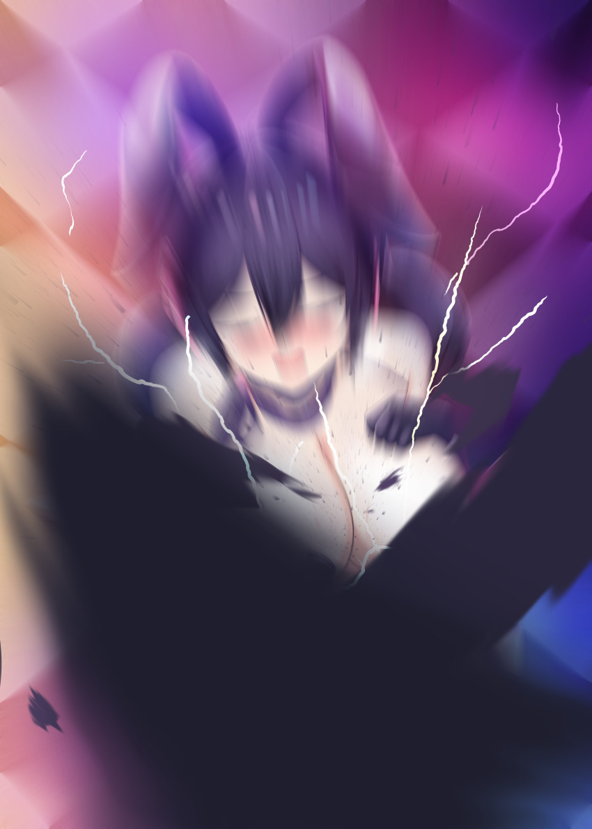 1girl absurdres animal_ears blurry blurry_background blush breasts brown_dust_(series) brown_dust_2 charger checkered_floor cleavage depth_of_field elbow_gloves fake_animal_ears from_above full_body gloves hair_between_eyes hand_on_own_chest heart_pasties heavy_breathing high_heels highres huge_breasts large_variant_set loen_(brown_dust_2) loen_(celebrity_bunny)_(brown_dust_2) looking_up medium_hair meme_attire motion_blur nekoshun open_mouth pantyhose pasties pink_footwear purple_hair rabbit_ears reverse_bunnysuit reverse_outfit sitting solo stiletto_heels torn_clothes torn_pantyhose transformation variant_set wariza white_wrist_cuffs wrist_cuffs