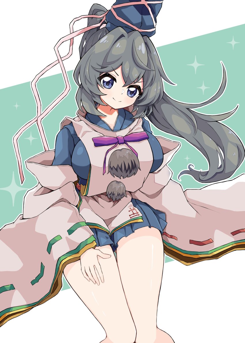 absurdres breasts gurajio highres large_breasts miniskirt mononobe_no_futo simple_background skirt solo touhou white_background
